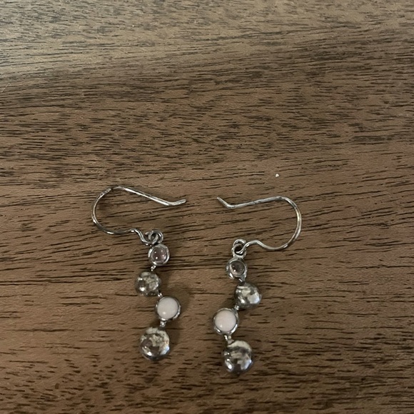 Silver and Pink Gem Earrings. - Picture 1 of 4